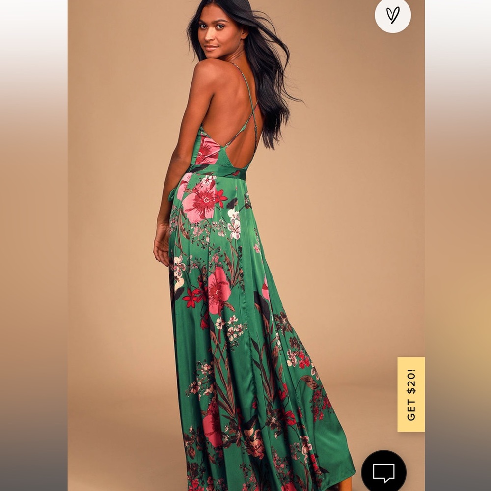 Lulu's Emerald Green Floral Maxi Dress - Picture 2 of 3